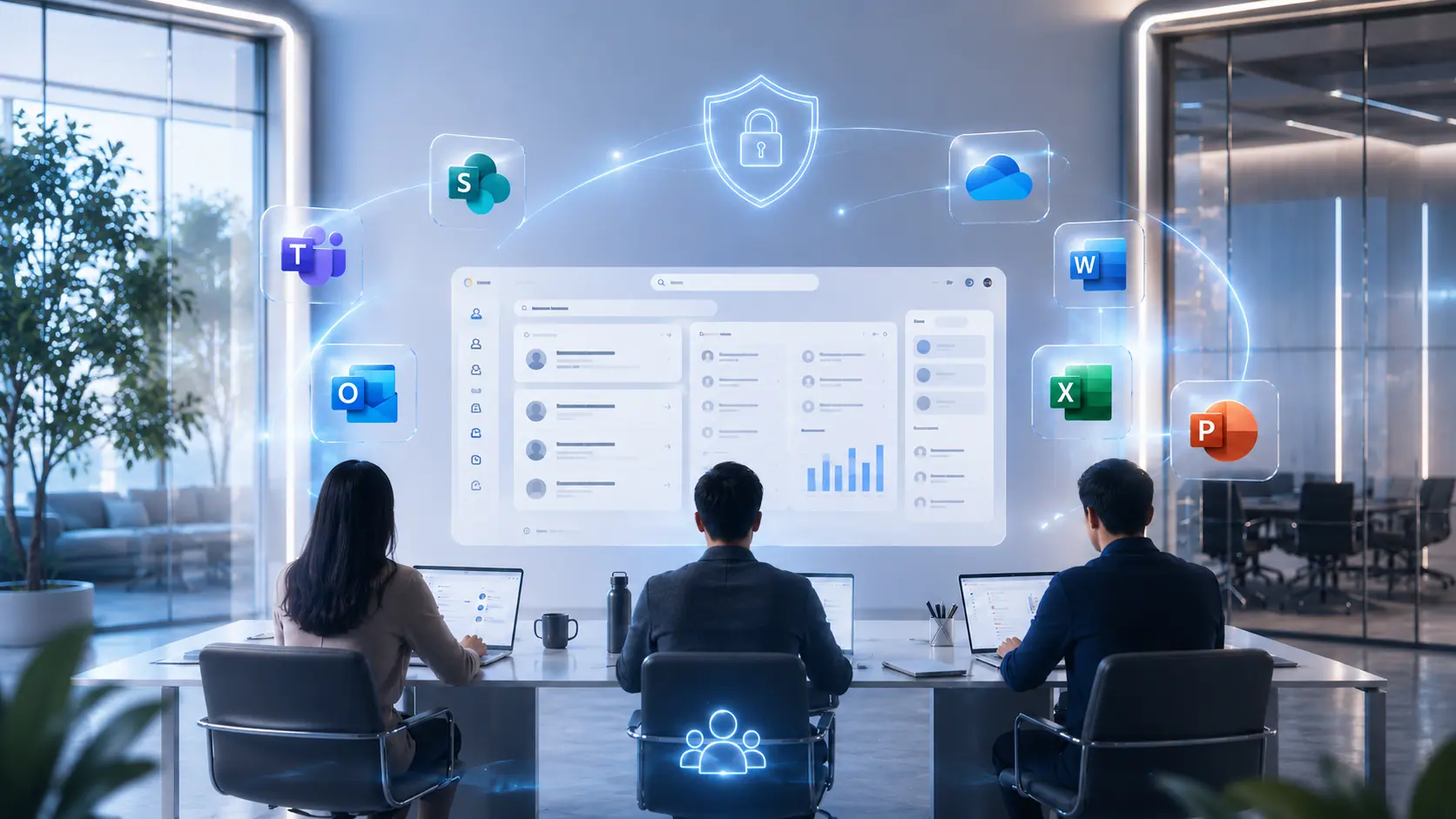 Microsoft-365-Arbeitsumgebung mit Zusammenarbeit und geschützten Cloud-Diensten
