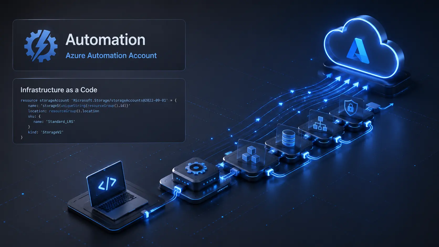 Azure-Automatisierungsworkflow mit Infrastructure as Code und abgesicherter Cloud-Bereitstellung